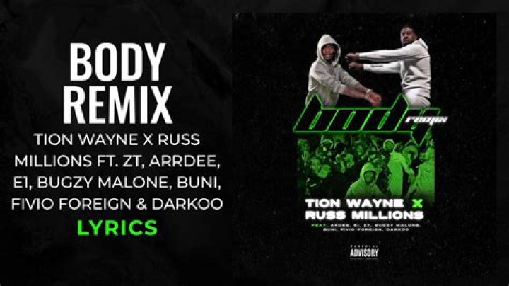 LYRICS: Russ Millions X Tion Wayne ft Fivio Foreign X Buni (SMG) X ZT X E1 X Darkoo X Bugzy Malone X ArrDee – Body (Remix)